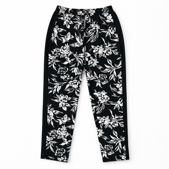 WHBM Women Wide Leg Pants ML Black White Floral Tropical Palazzo Resort Travel - Picture 2 of 6